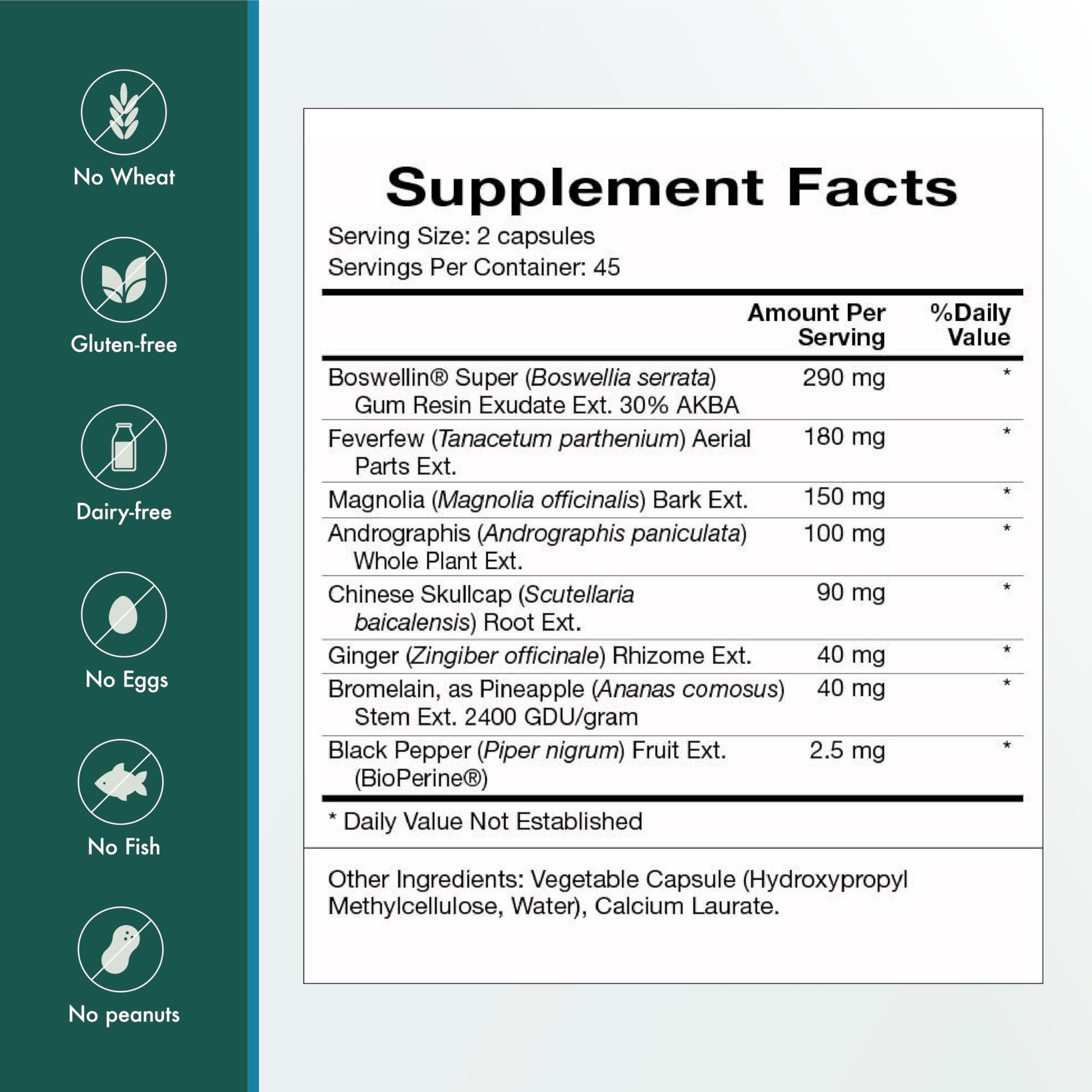 Natura InflamAway 90 capsules side view showing ingredients
