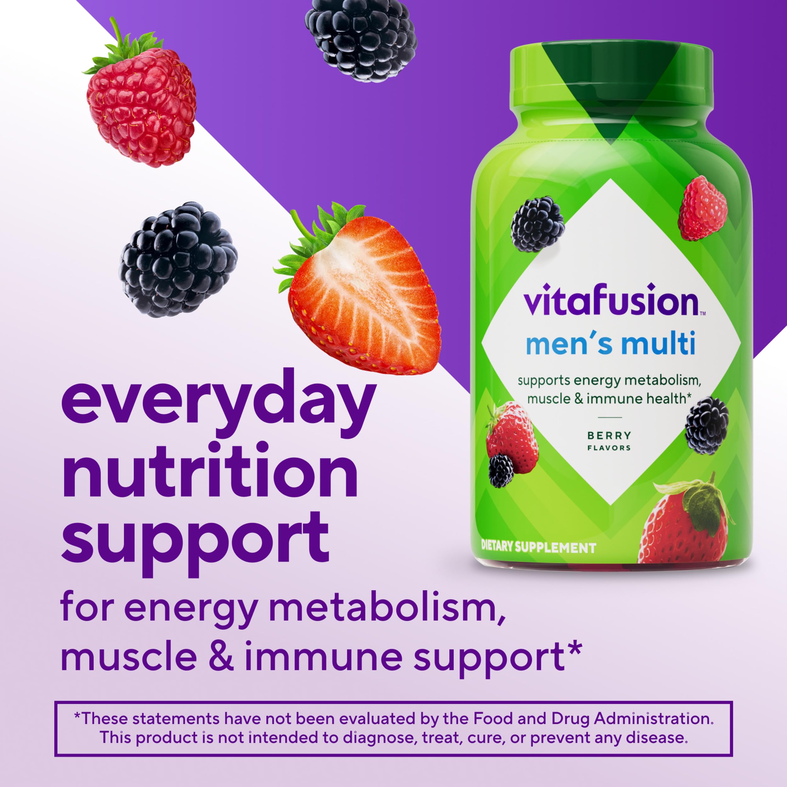 Vitafusion chewable adult vitamins for men natural berry flavor label details