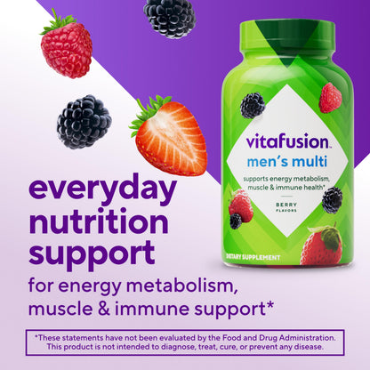 Vitafusion chewable adult vitamins for men natural berry flavor label details