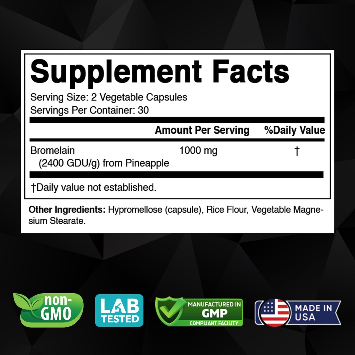 Vitabod Bromelain 2400 GDU supplement bottle label details