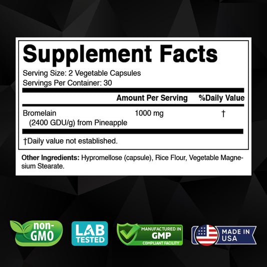 Vitabod Bromelain 2400 GDU supplement bottle label details