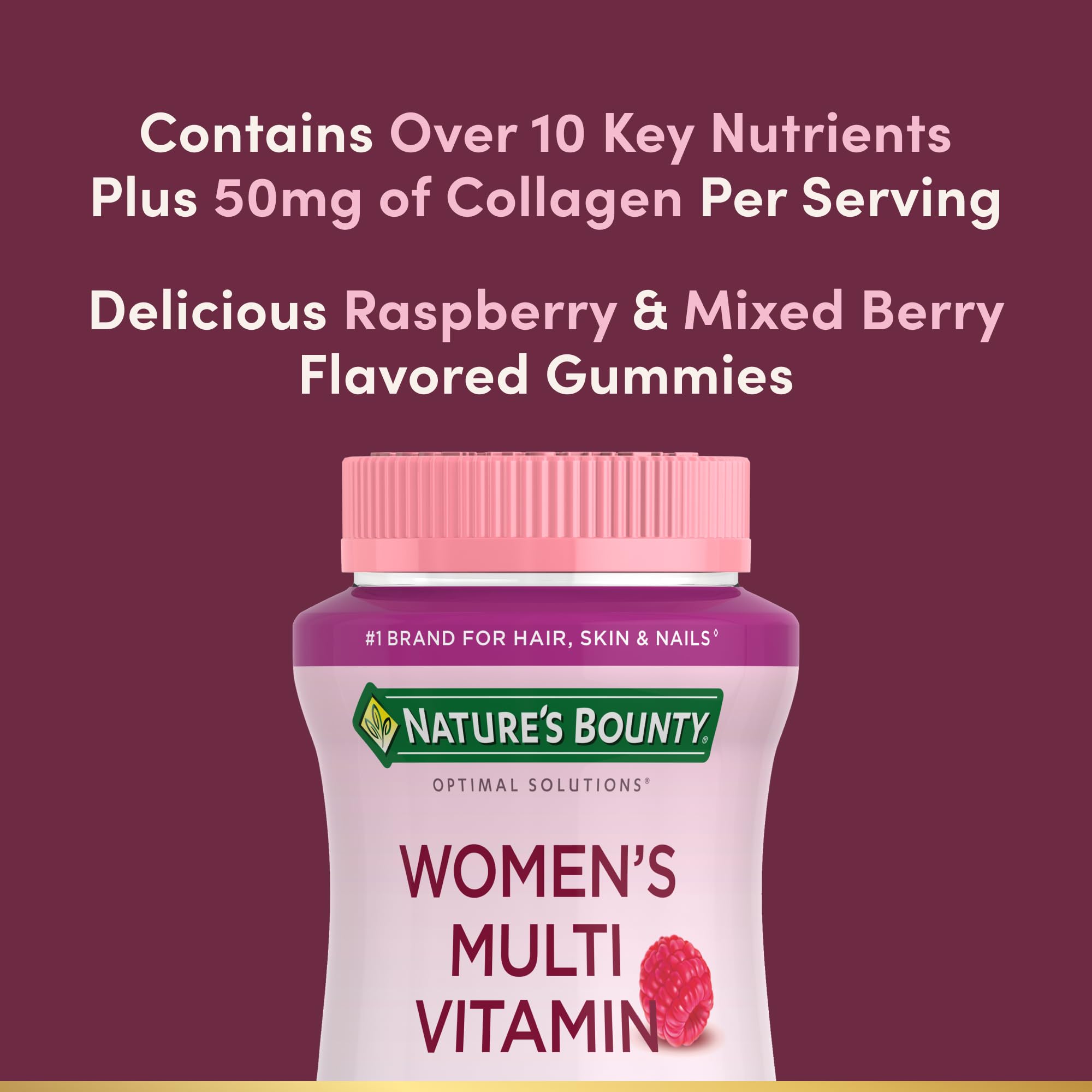 Back label of Nature's Bounty women's multi vitamin showing clean ingredients and daily value matrix