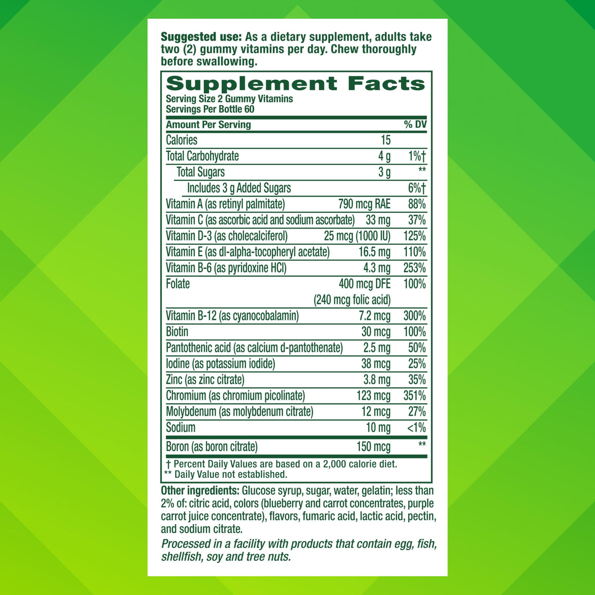 Vitafusion Men's Multivitamin dietary information panel