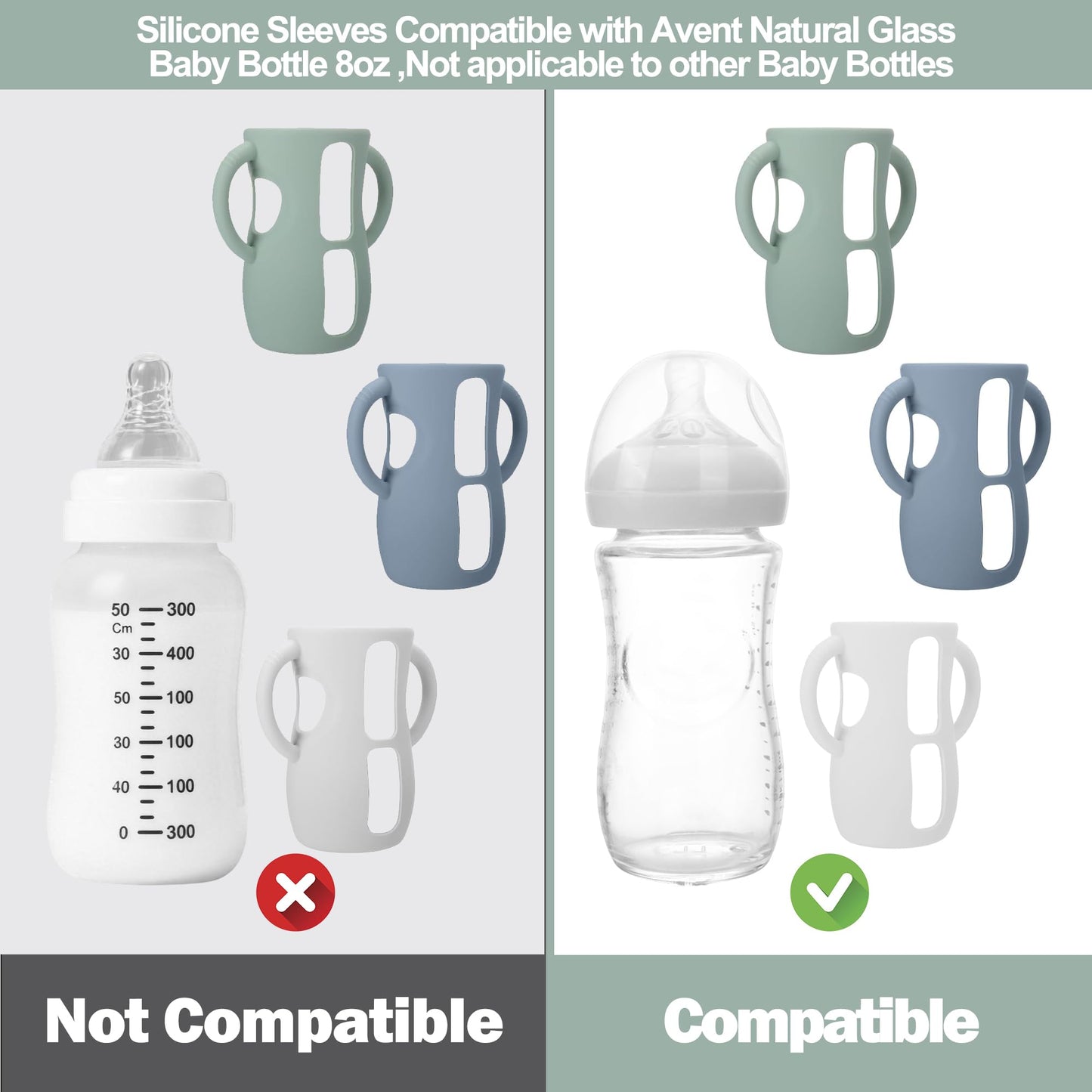 Three pack colorful silicone protective bottle holders for glass feeding bottles
