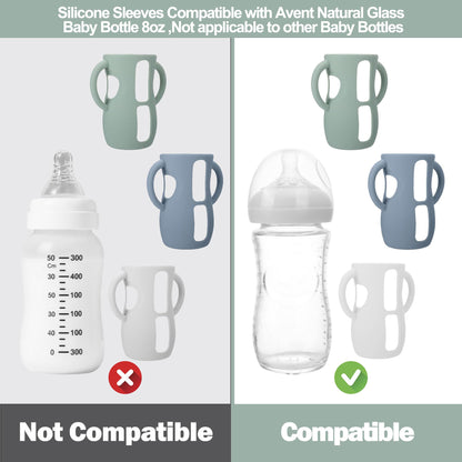 Three pack colorful silicone protective bottle holders for glass feeding bottles