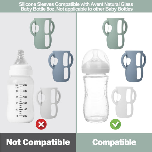 Three pack colorful silicone protective bottle holders for glass feeding bottles