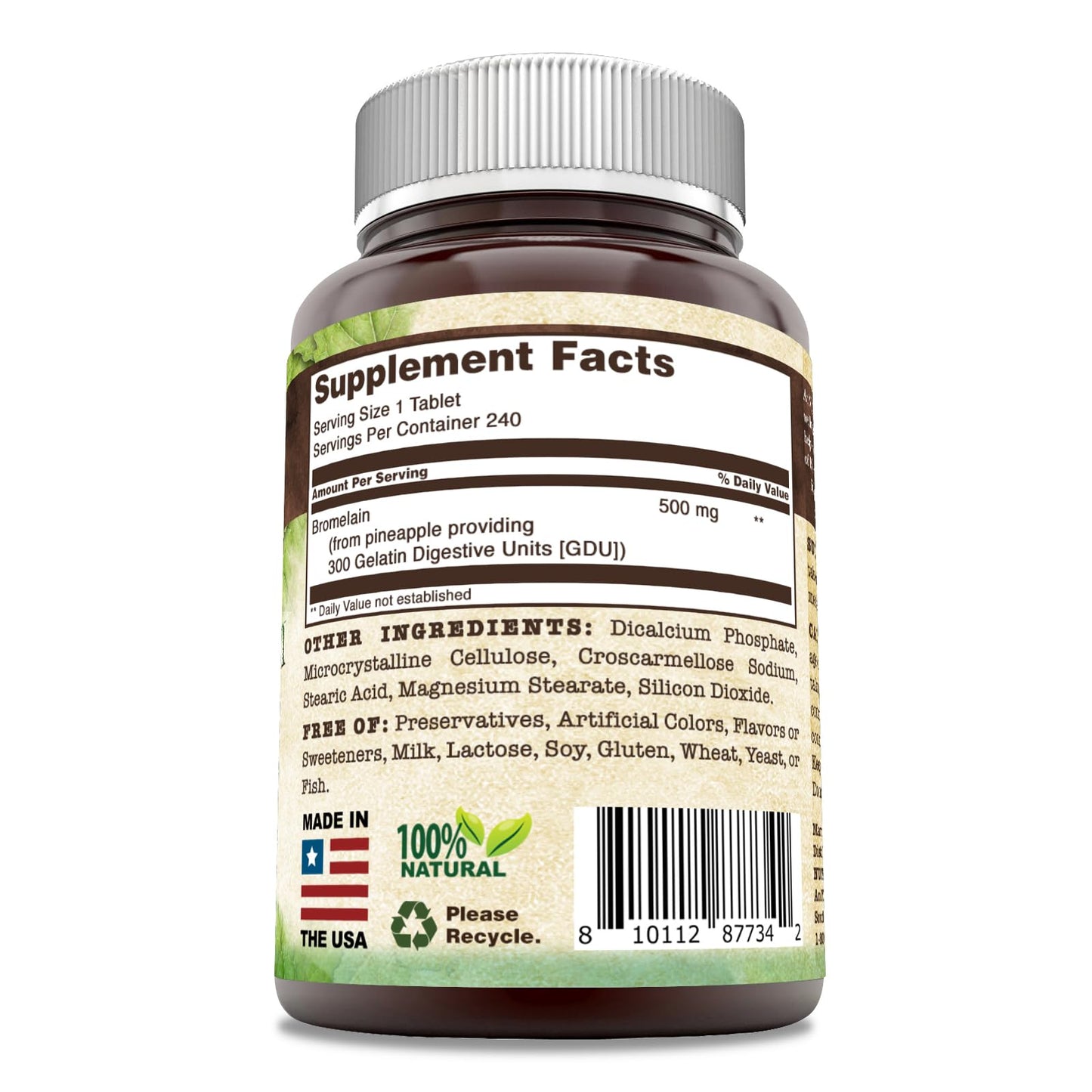Nutri Essentials Bromelain 500 Milligrams tablets packaging details
