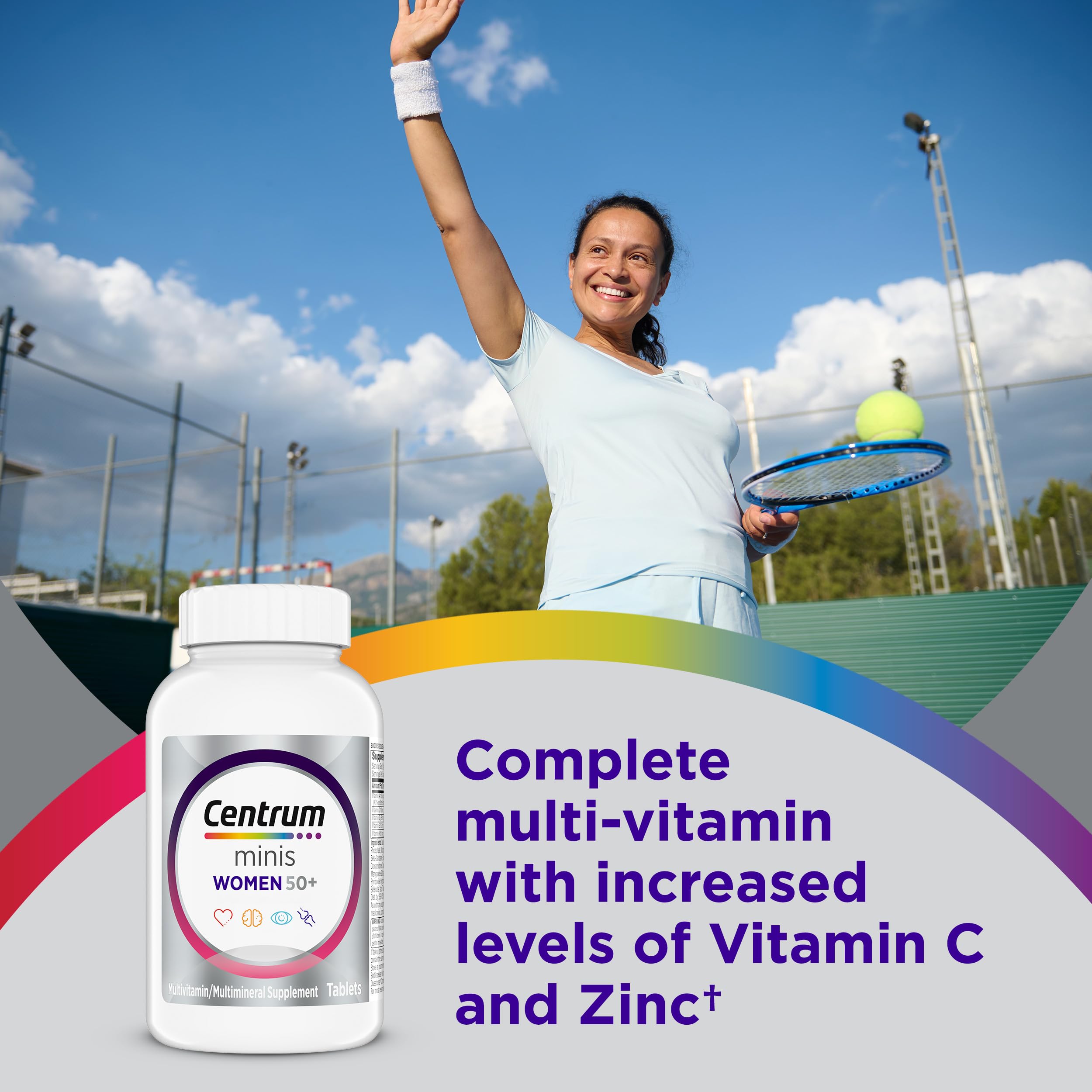 Centrum Silver Women over 50 mini tablets showing size comparison