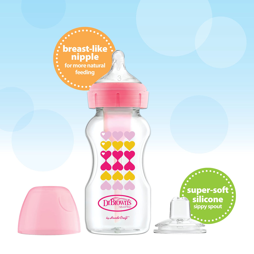 Dr. Brown's wide neck bottle with sippy spout transition feature