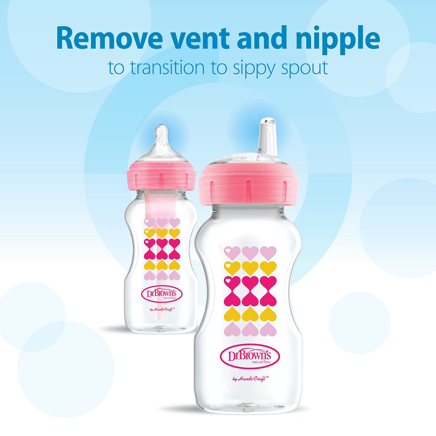 Top view of Dr. Brown's wide neck bottle and sippy components