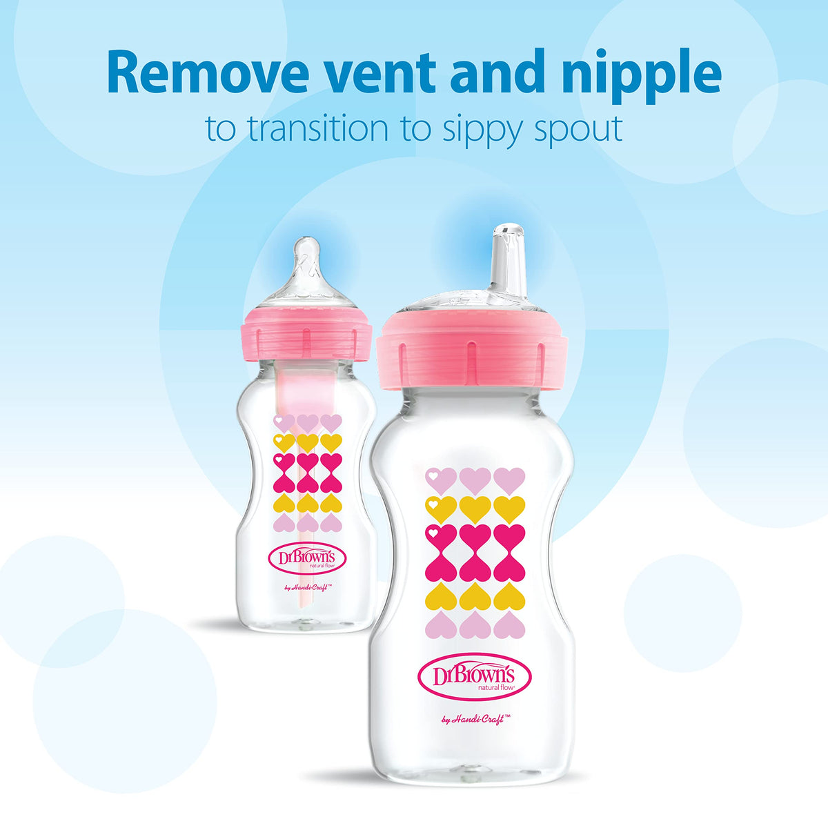 Top view of Dr. Brown's wide neck bottle and sippy components