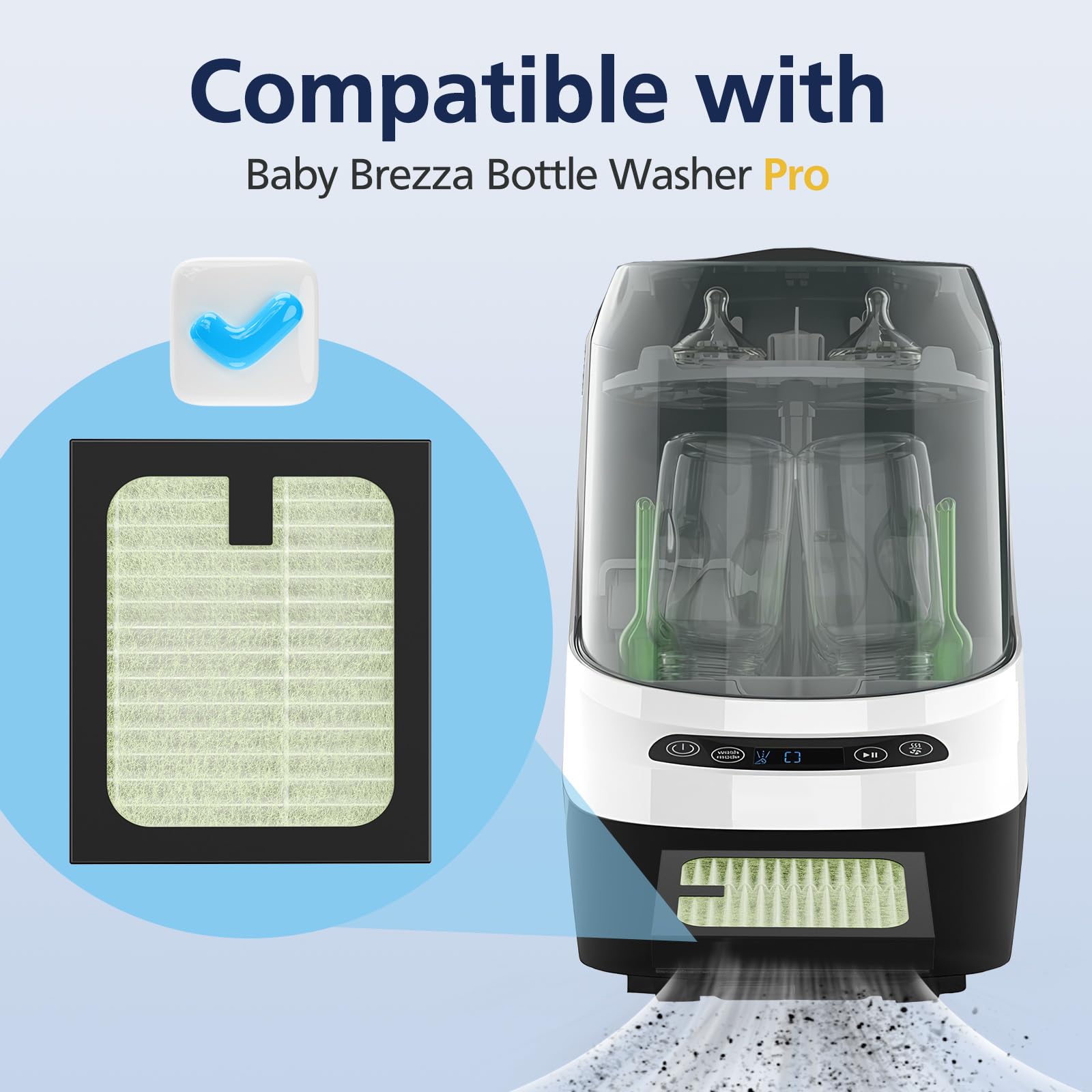 Cabiclean replacement air filters compatible with baby bottle washer pro close up view