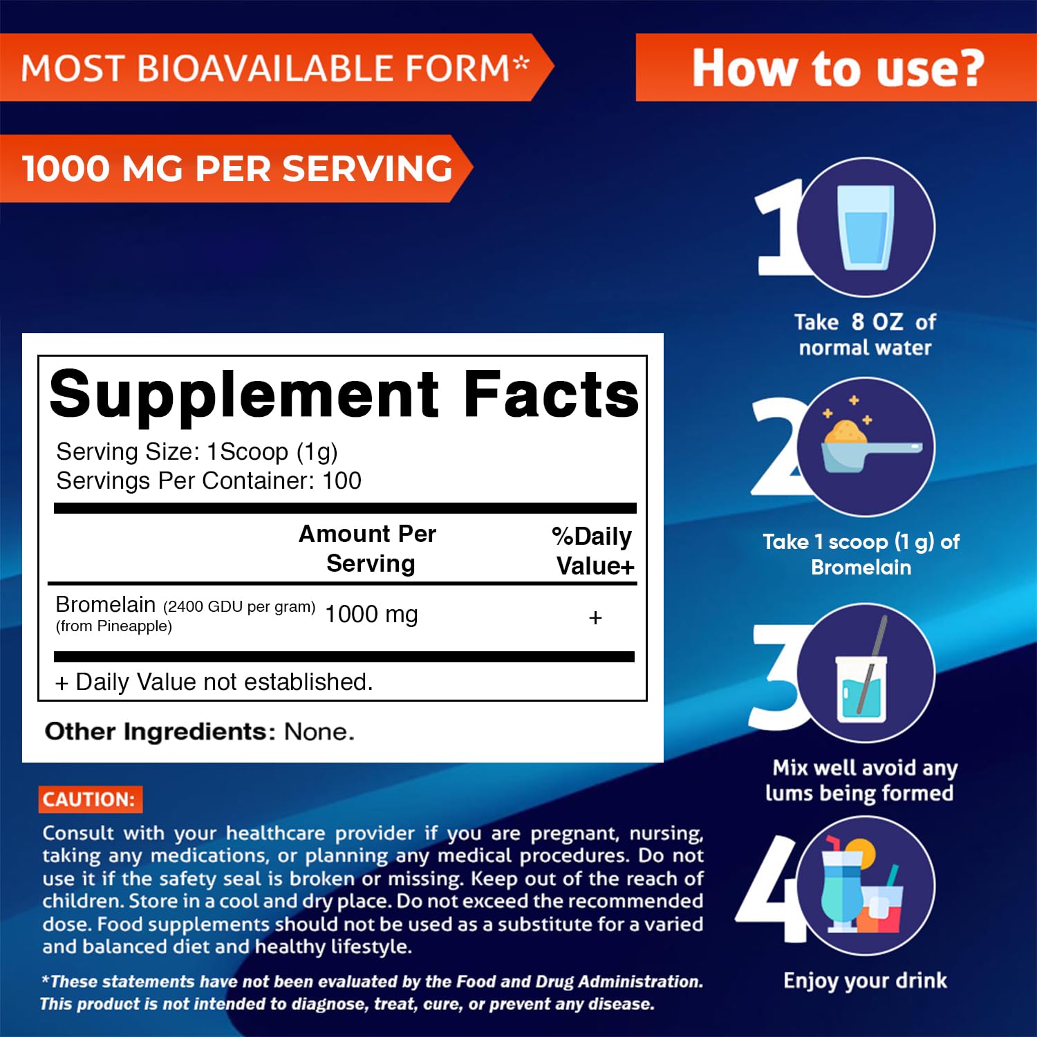 Vitamatic Bromelain powder supplement label details
