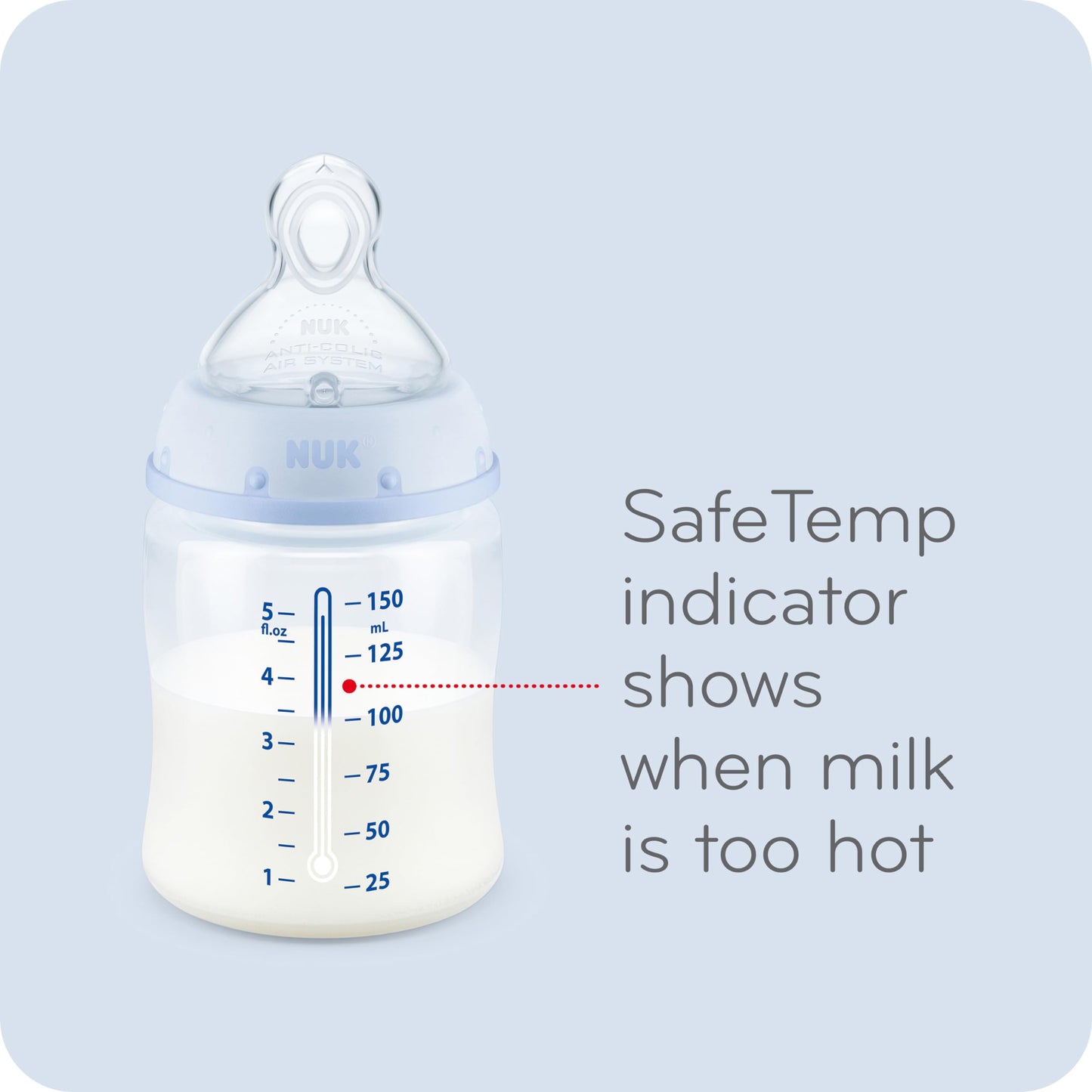 Nuk bottle showing SafeTemp temperature indicator