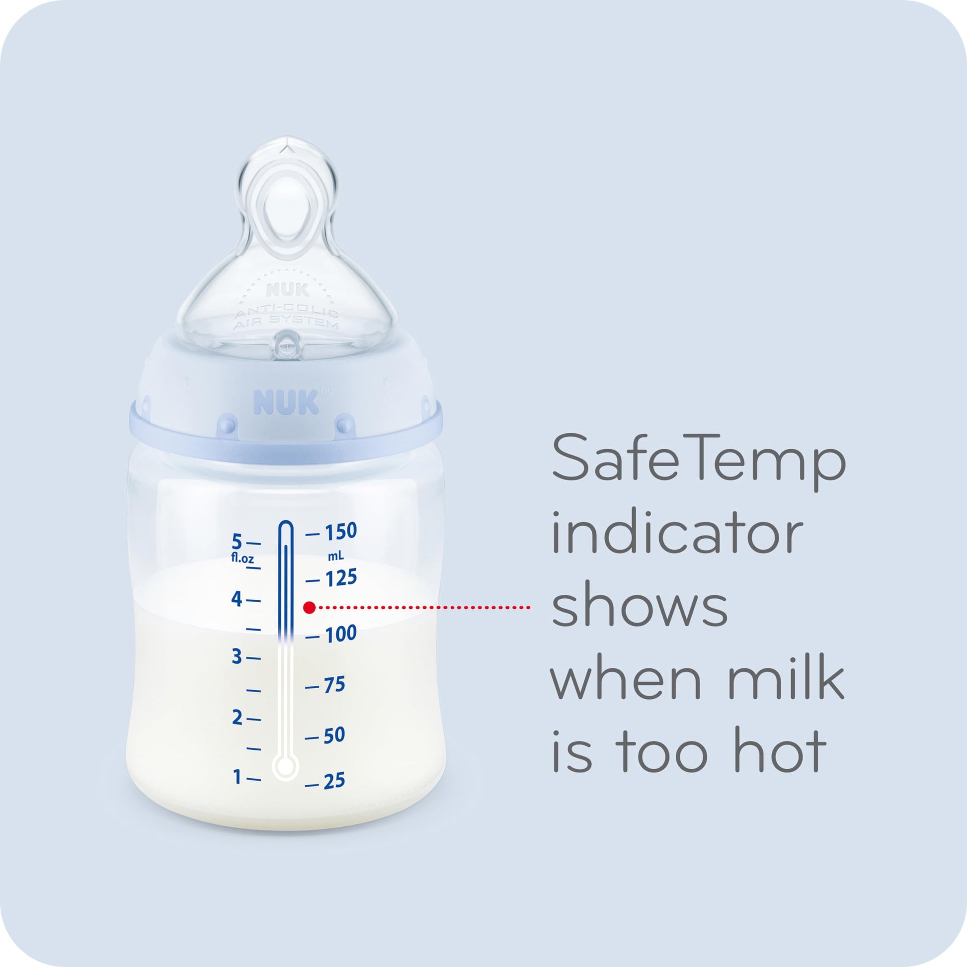 Nuk bottle showing SafeTemp temperature indicator