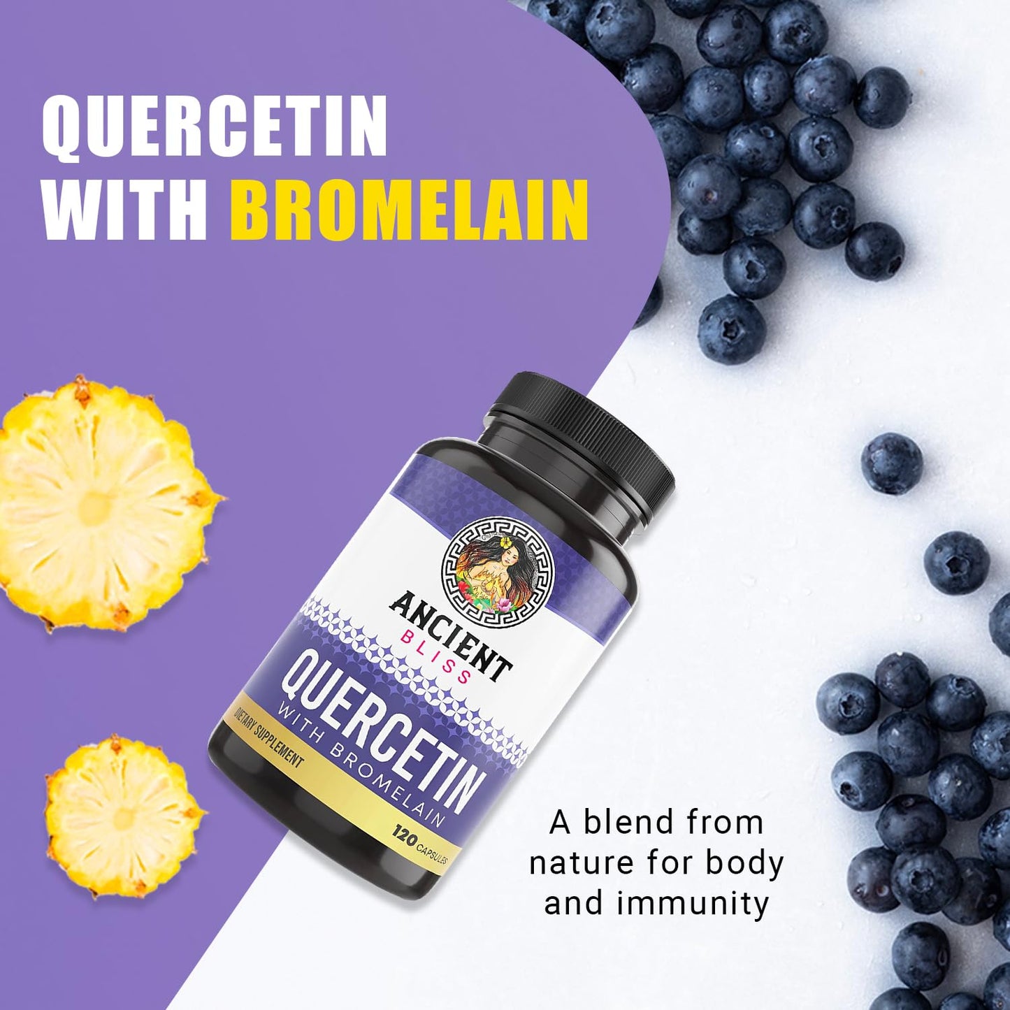 Ancient Bliss Quercetin Bromelain 120 vegan capsules bottle