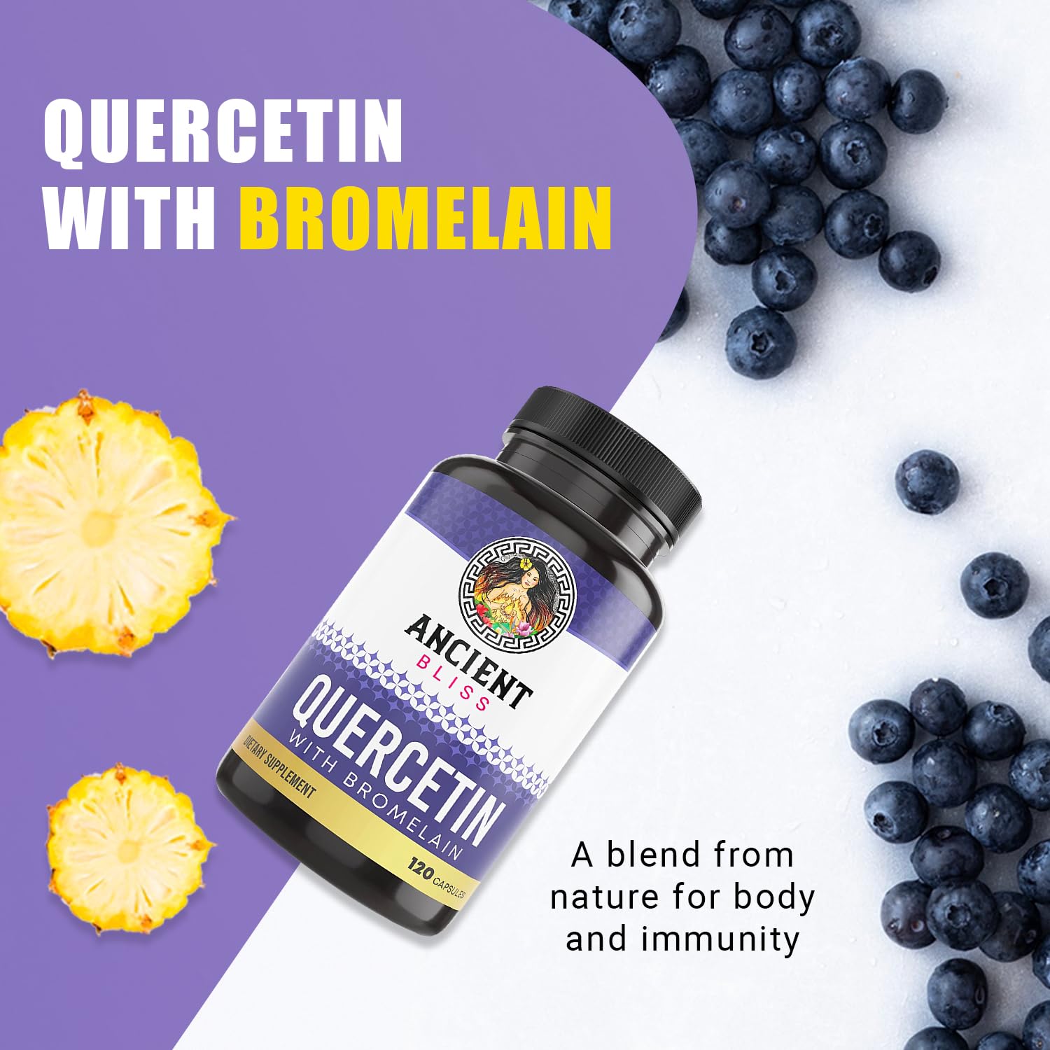 Ancient Bliss Quercetin Bromelain 120 vegan capsules bottle