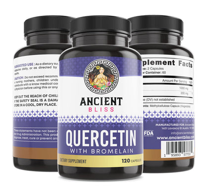 Lifestyle shot of Ancient Bliss health supplement bottle