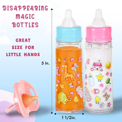 Close up of Exquisite Buggy milk and juice bottles for dolls