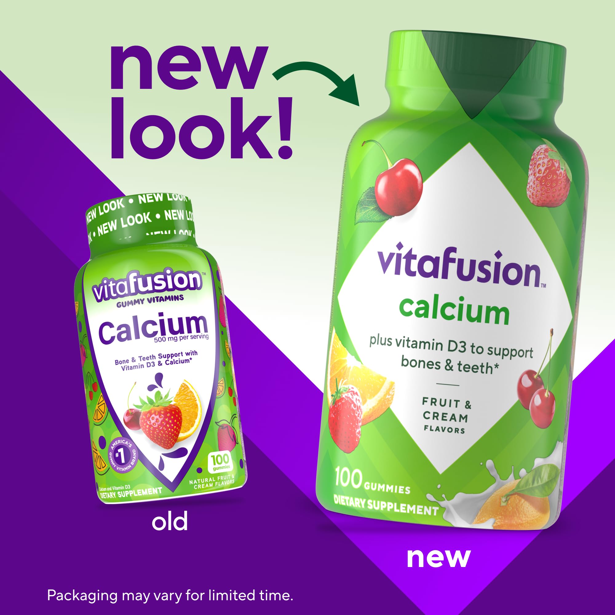 Vitafusion dietary supplement showing fruit and cream flavor details
