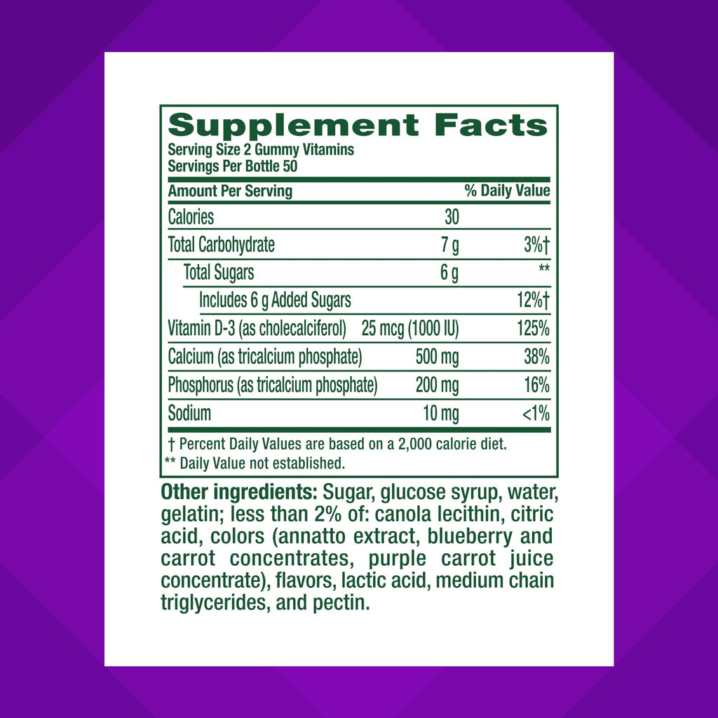Close up of fruit and cream flavored chewable gummy vitamins