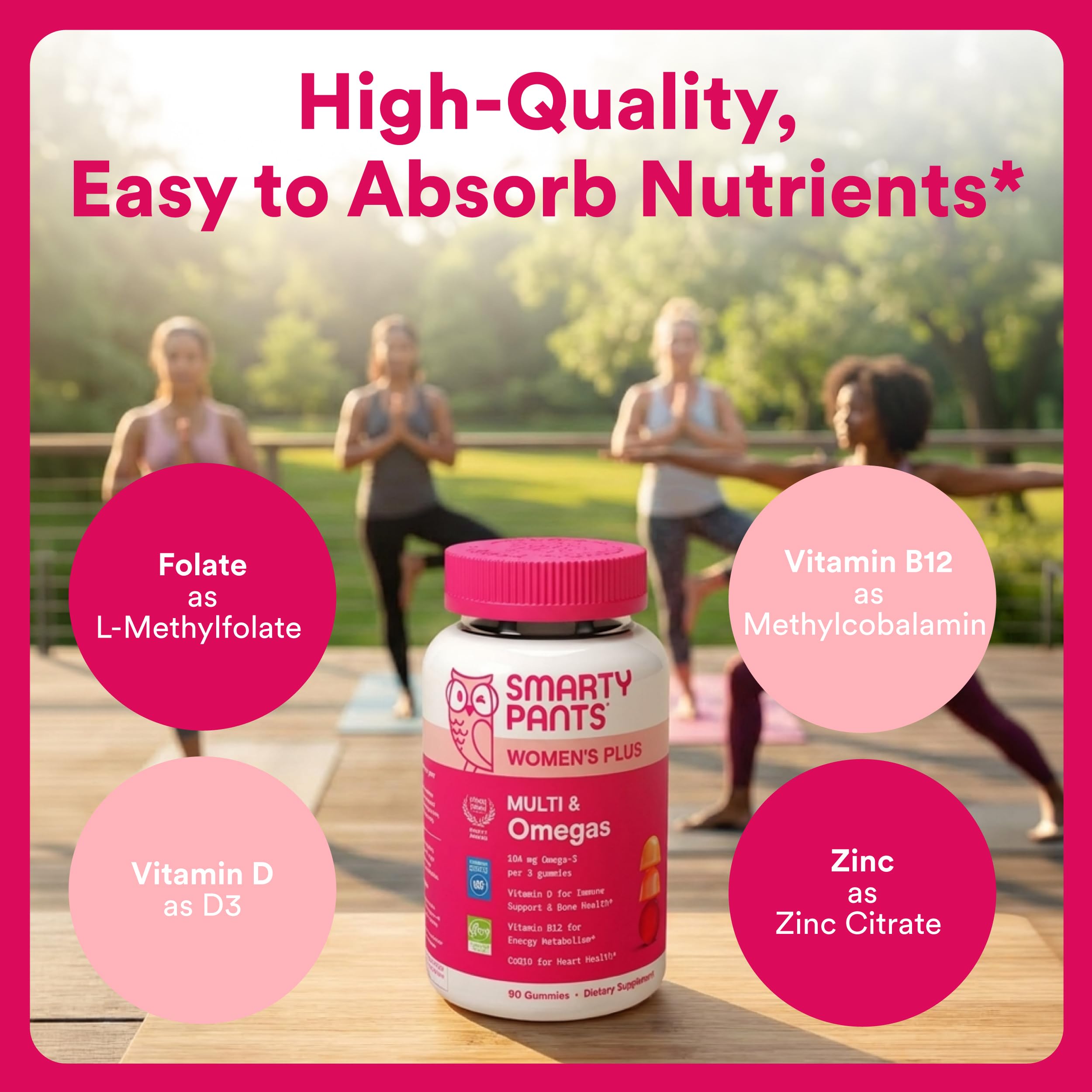 Supplement facts panel on the back of SmartyPants women's multivitamin bottle