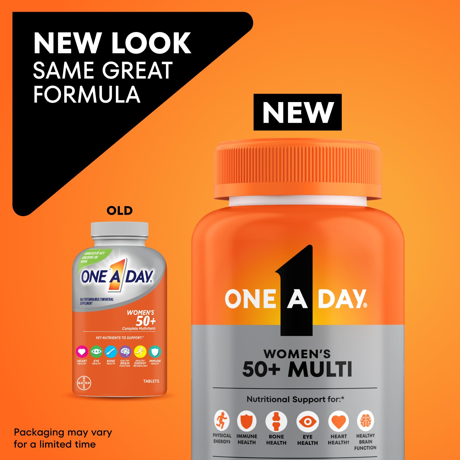 Authentic USA imported womens fifty and over multivitamin dietary supplement facts panel on bottle side