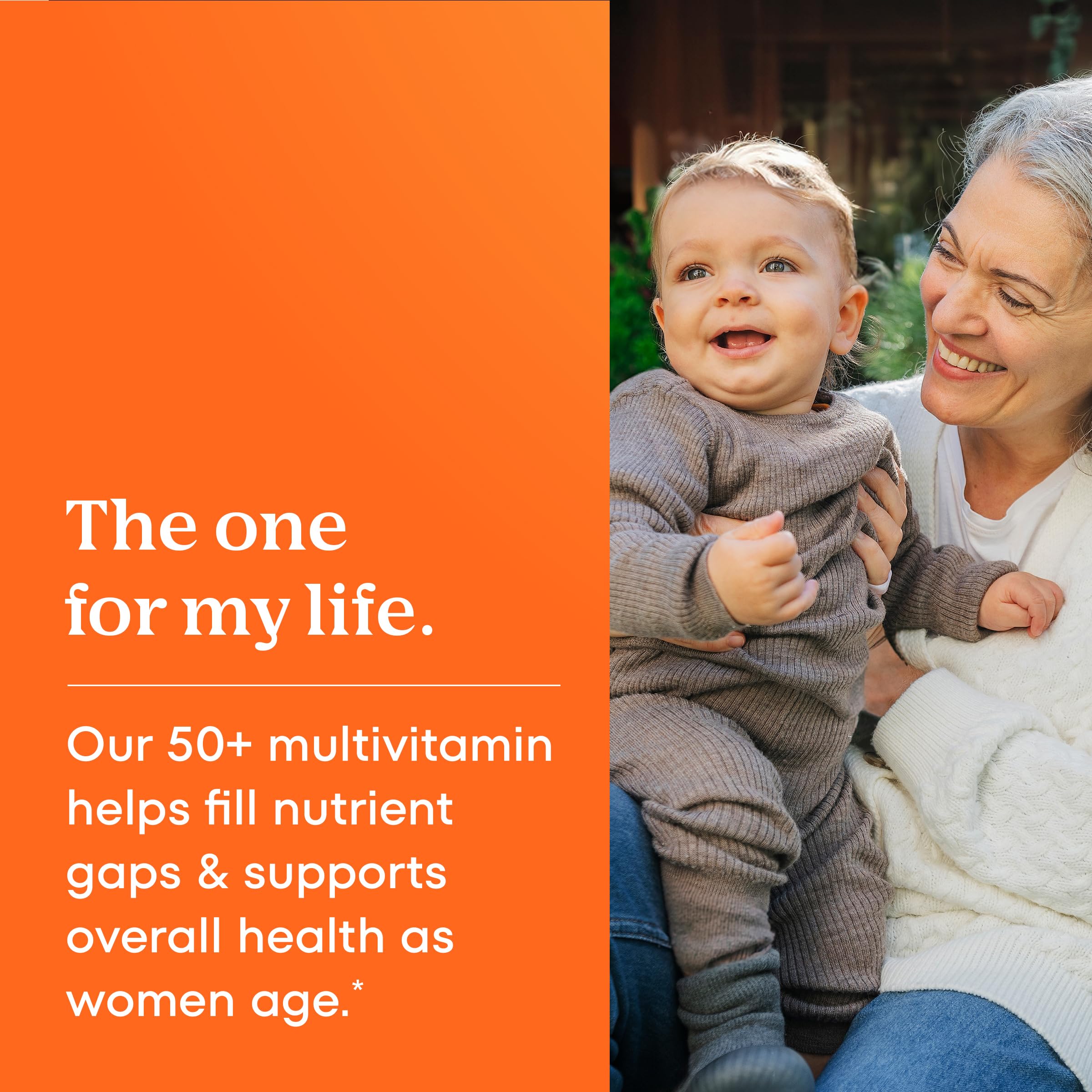 Close up of One A Day brand health supplement for women over fifty showing product security seal