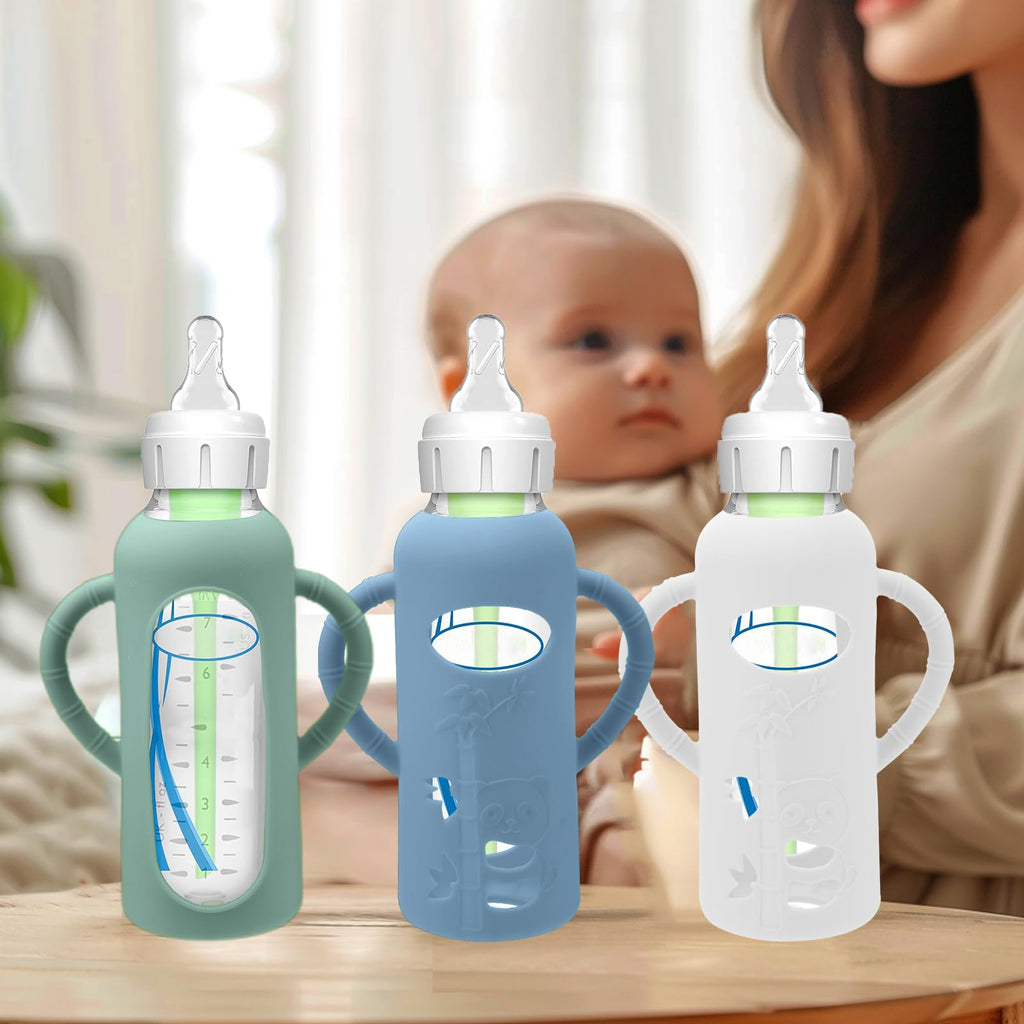 Dishwasher safe non toxic baby bottle sleeves in a convenient three piece set