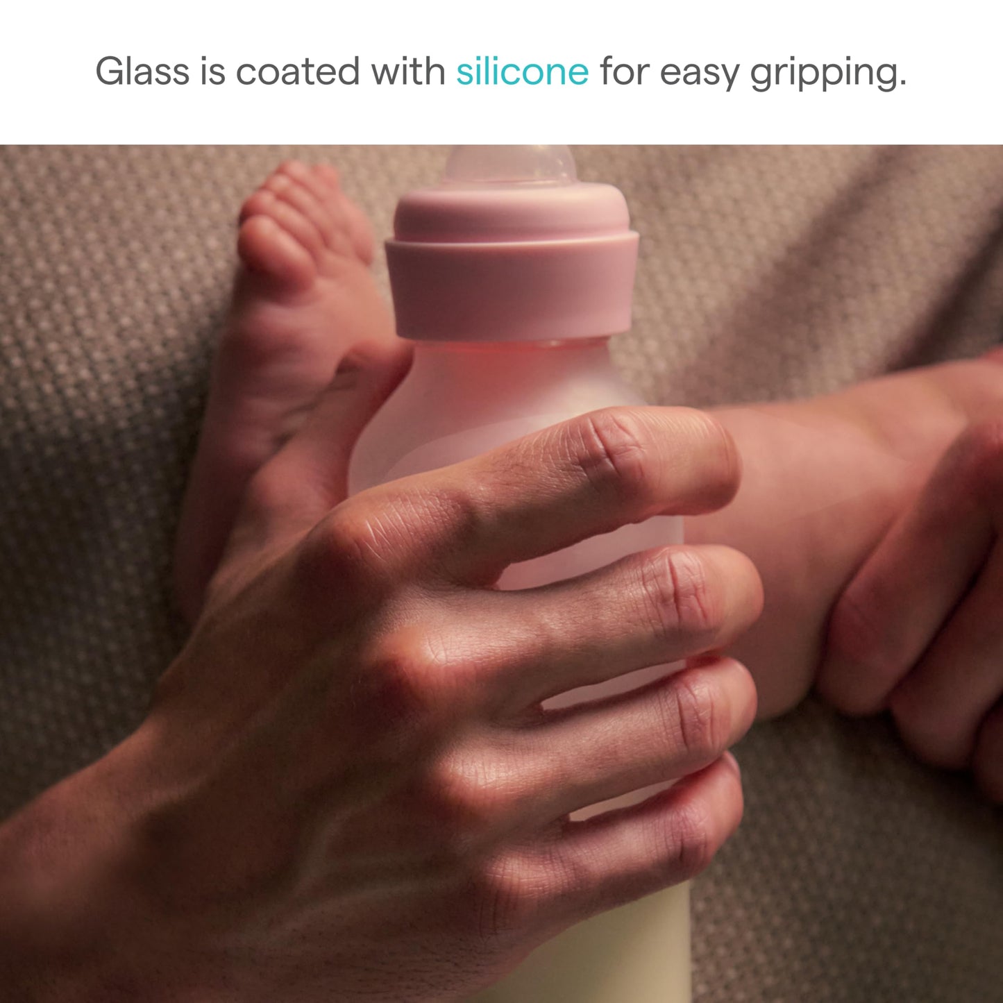 Munchkin 4 Ounce glass newborn feeding bottle set with white silicone coating