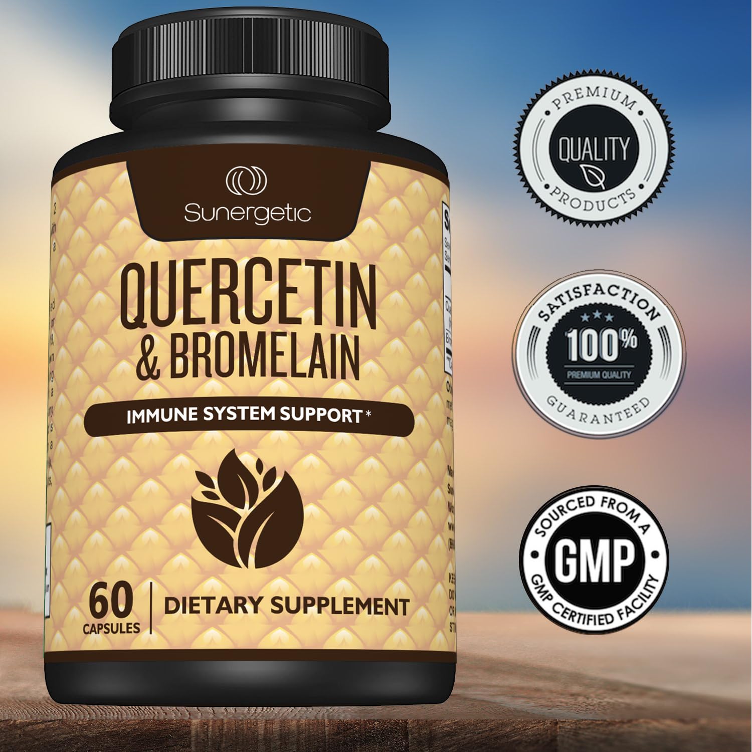 Premium Sunergetic Quercetin with Bromelain 60 count bottle