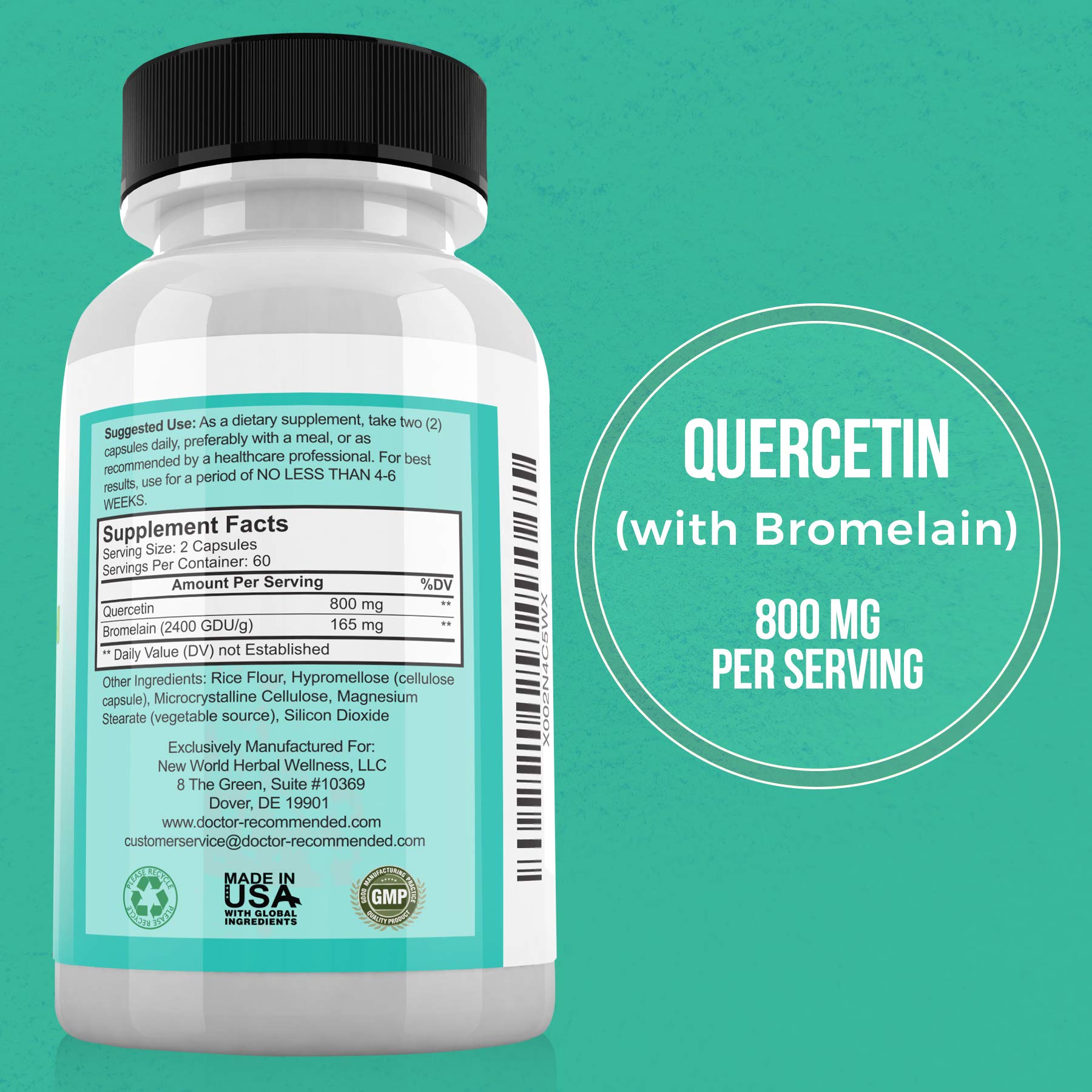 Doctor Recommended Quercetin and Bromelain bottle label