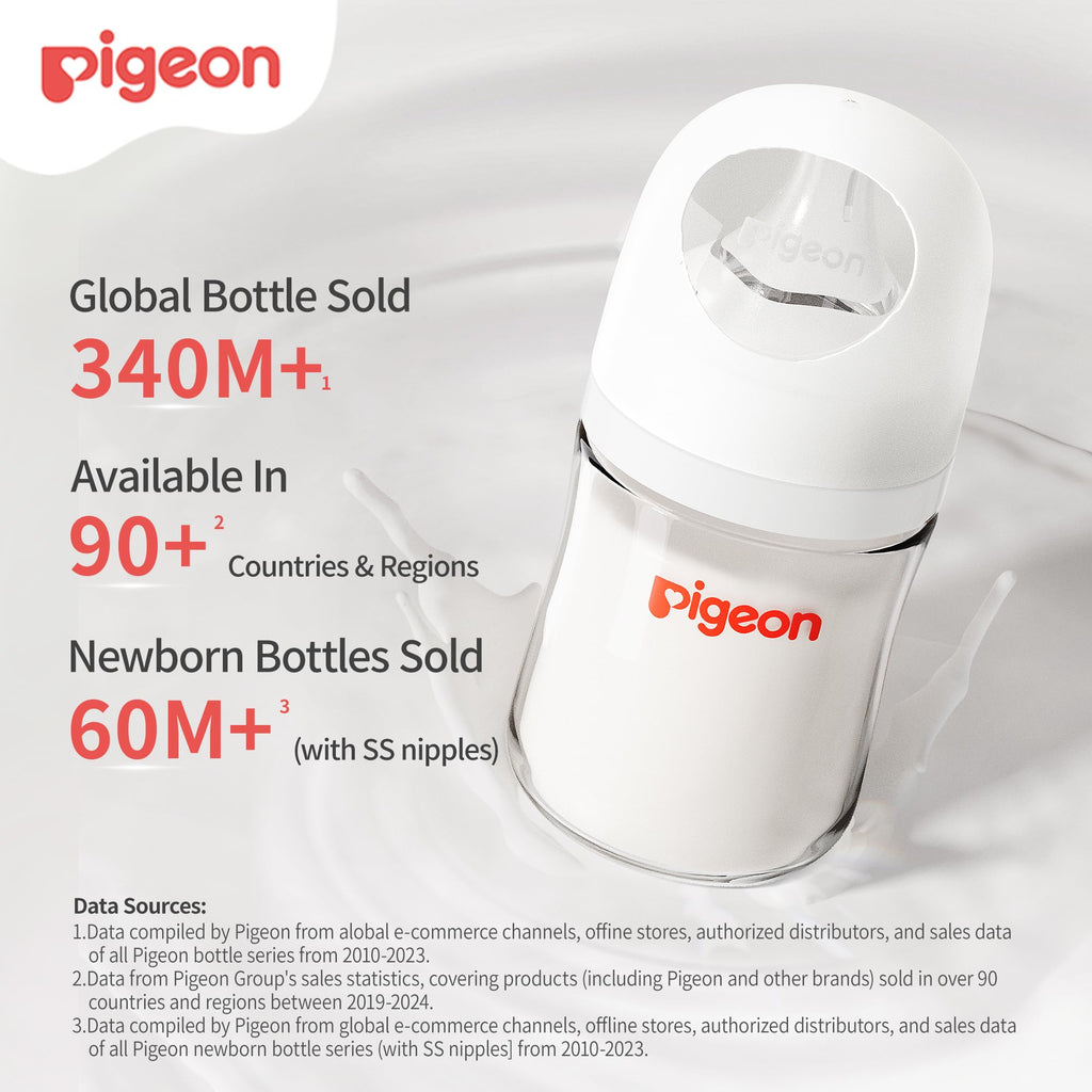 Pigeon wide neck nursing bottle with soft silicone nipple attached