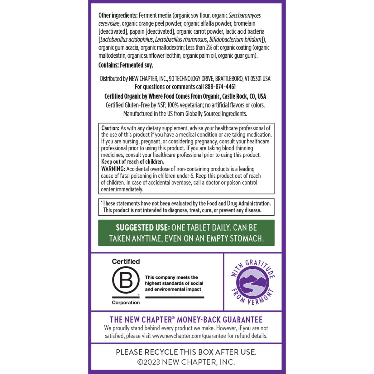 New Chapter Every Woman One Daily Multivitamin dietary certifications