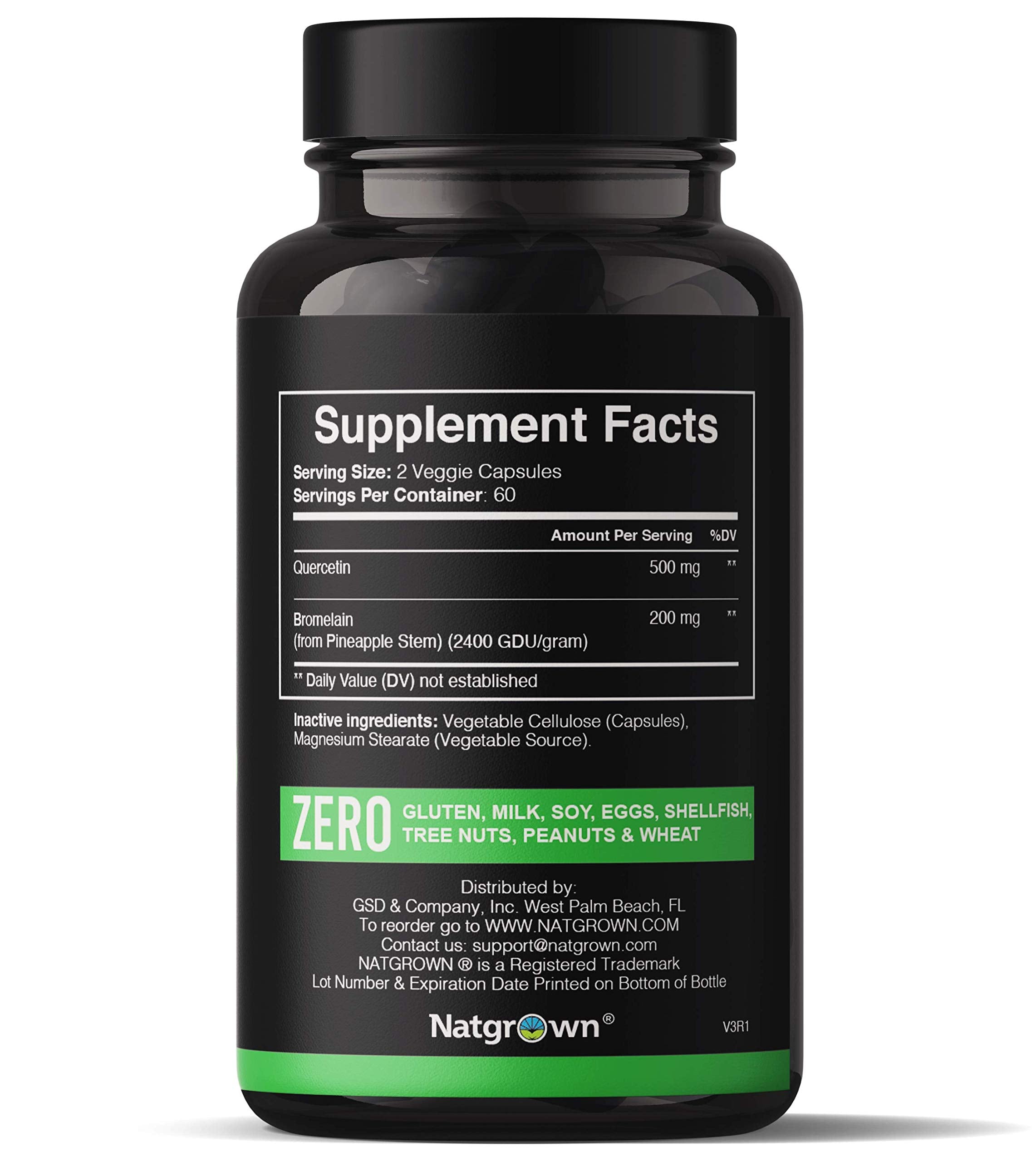 Natgrown Quercetin with Bromelain 120 capsules label detail
