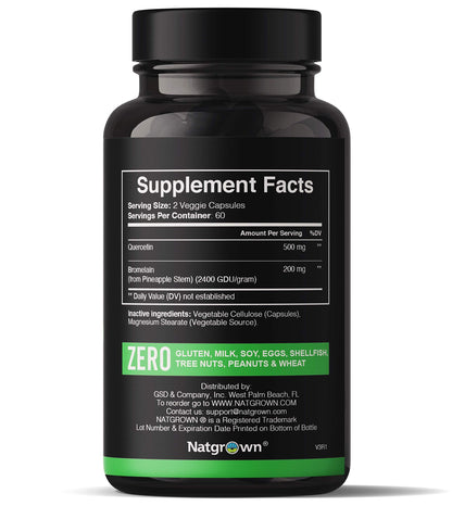 Natgrown Quercetin with Bromelain 120 capsules label detail