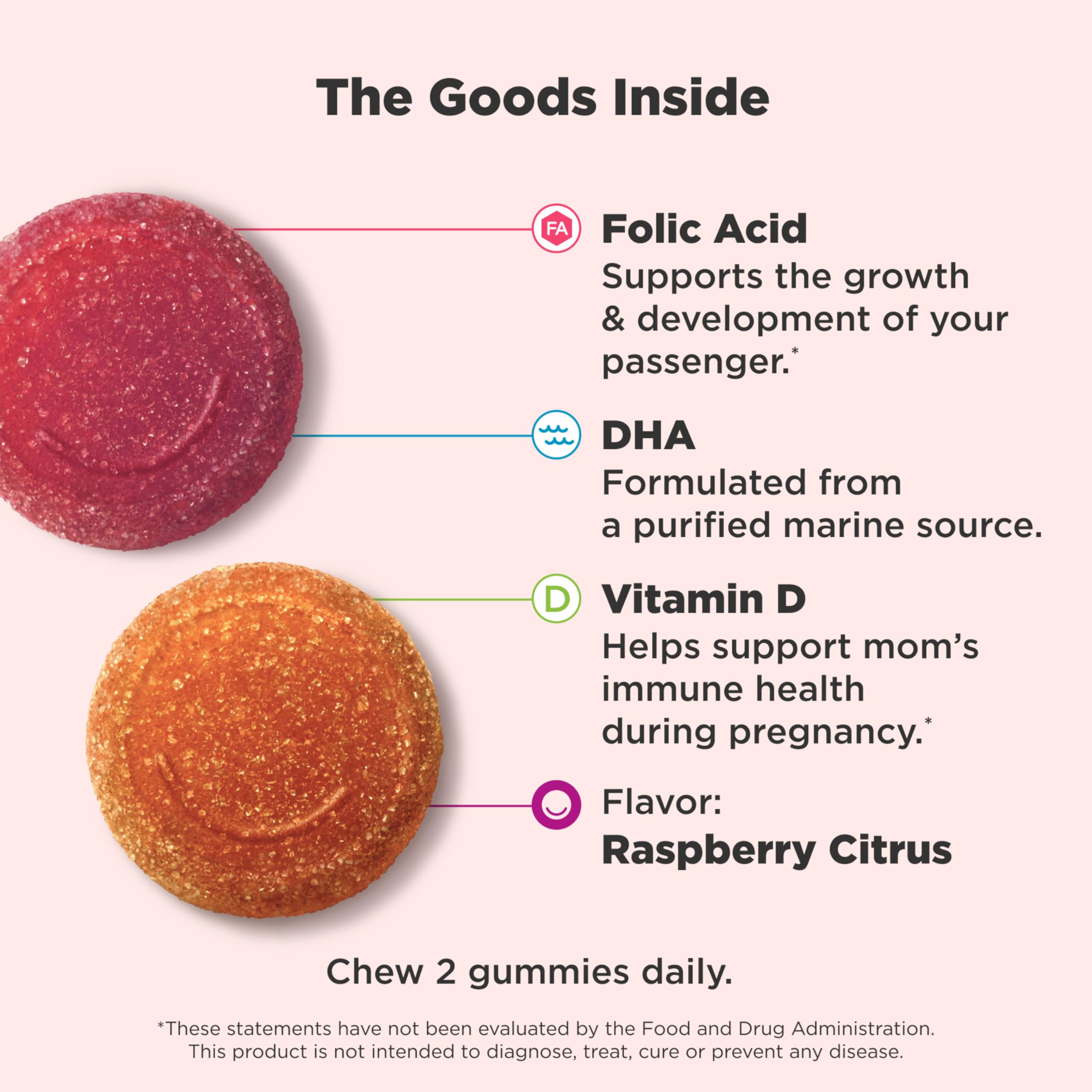 OLLY Sweet Citrus flavor prenatal gummies nutrition label