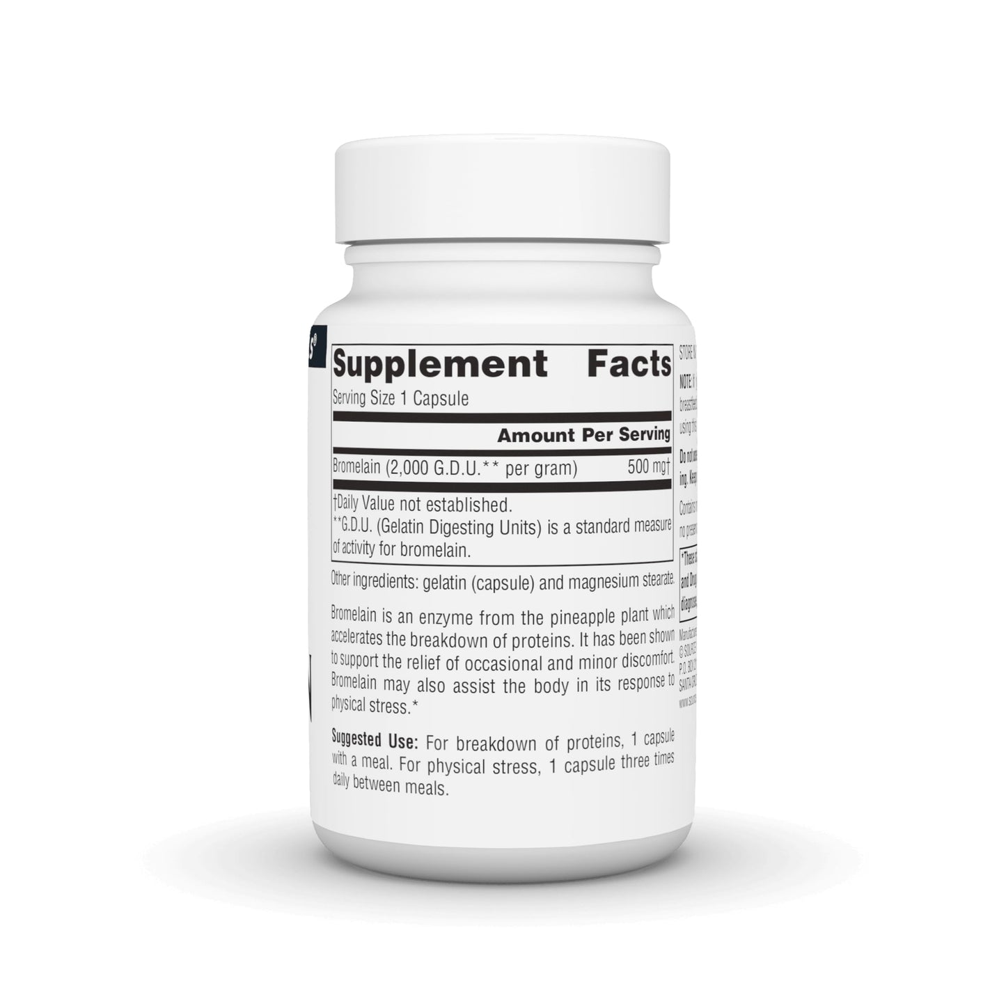 Source Naturals Bromelain pineapple enzyme supplement label details