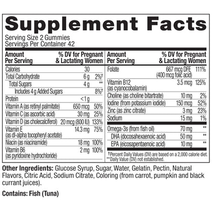 OLLY prenatal multivitamin bottle showing direction and details