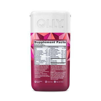 OLLY daily multivitamin for women showing sixty count thirty day supply container size