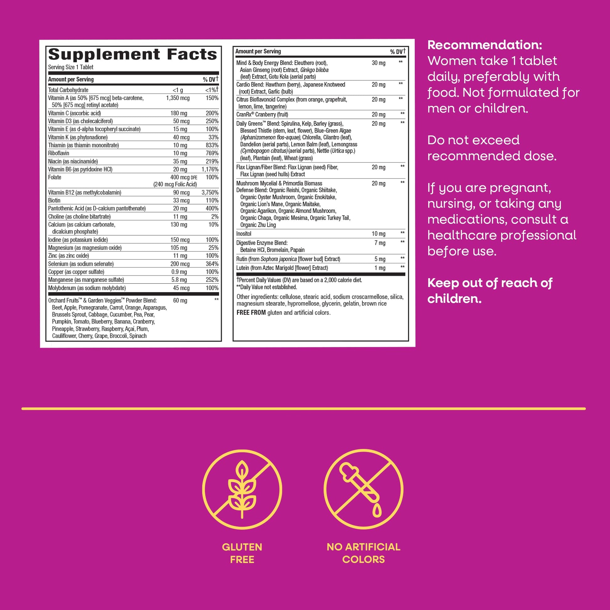 Back label view of Alive ultra potency multivitamin clarifying usage instructions and allergen warnings