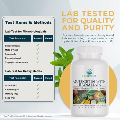 Nature's Lab Quercetin and Bromelain 120 capsules supplement facts and ingredient panel