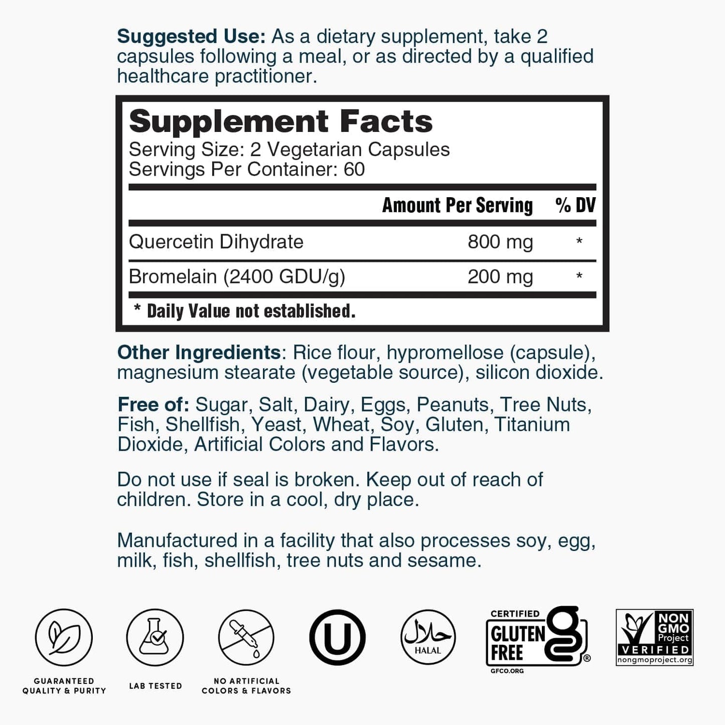 Nature's Lab Quercetin Bromelain antioxidant and respiratory wellness formula bottle