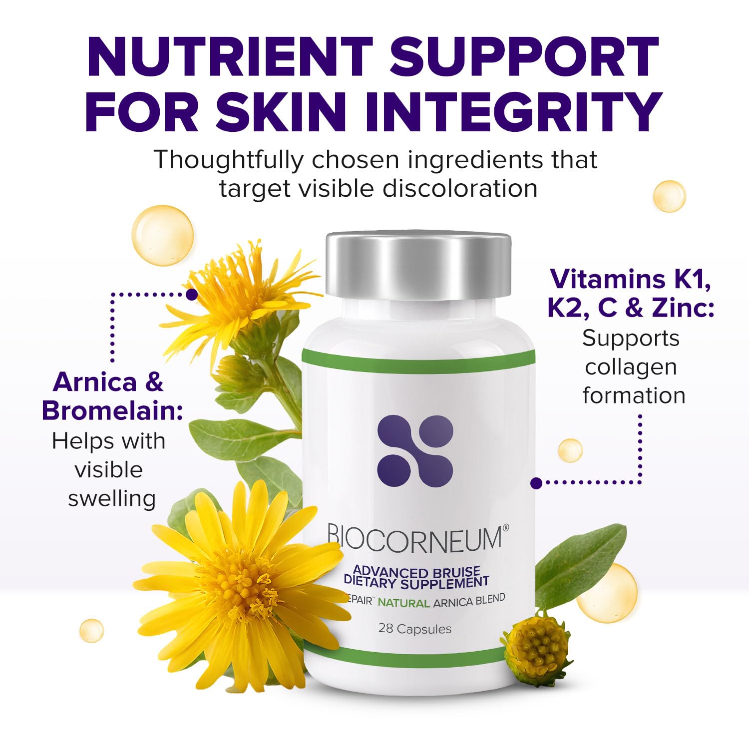 Biocorneum Arnica and Bromelain capsules supplement facts label