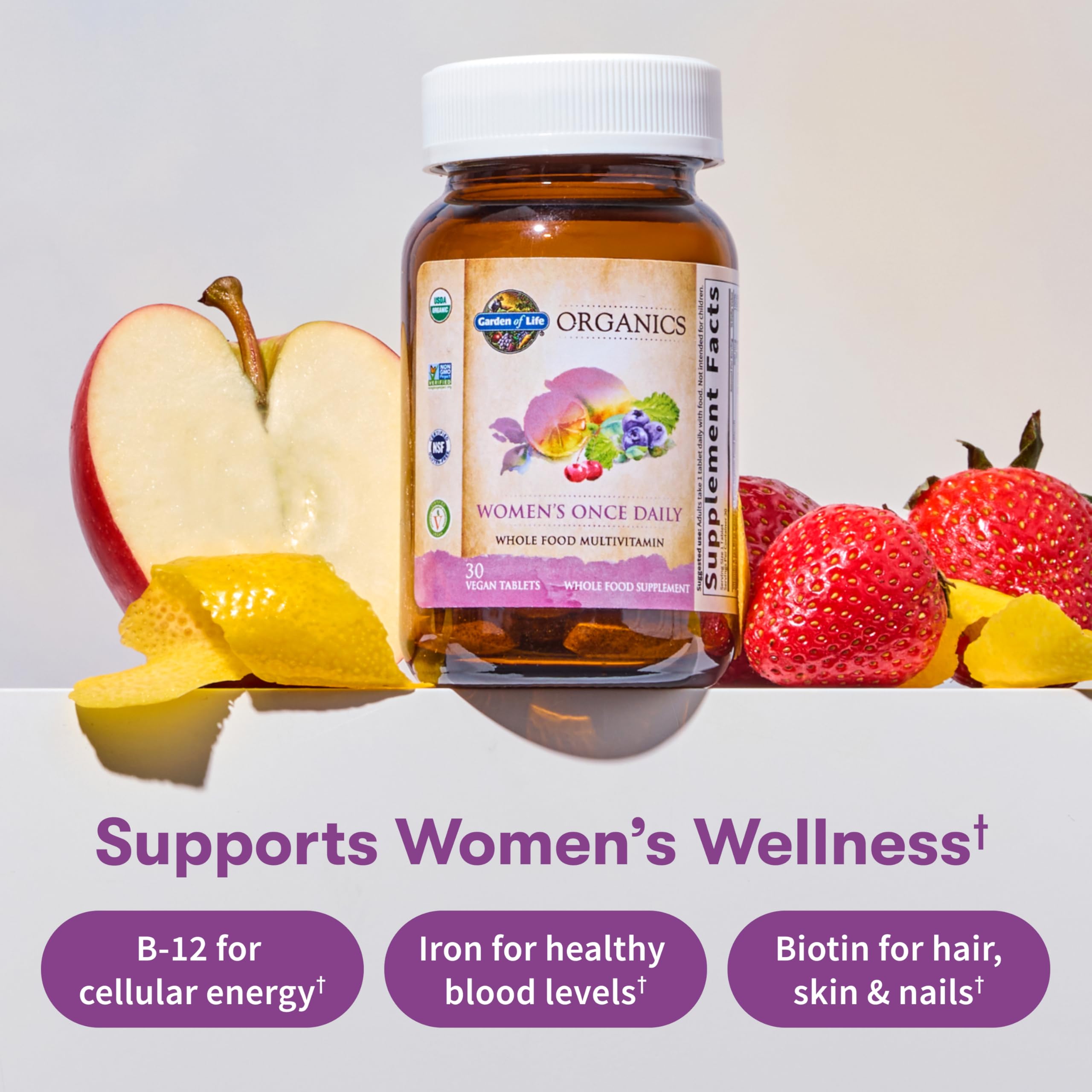 Garden of Life clean tablet technology vegan multivitamins bottle with organic certifications visible