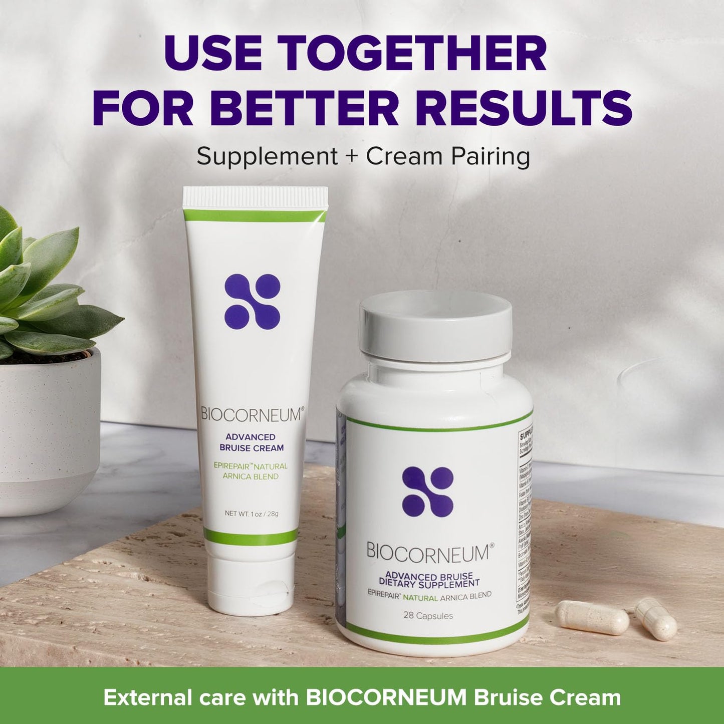 Back label of Biocorneum capsule bottle showing usage instructions