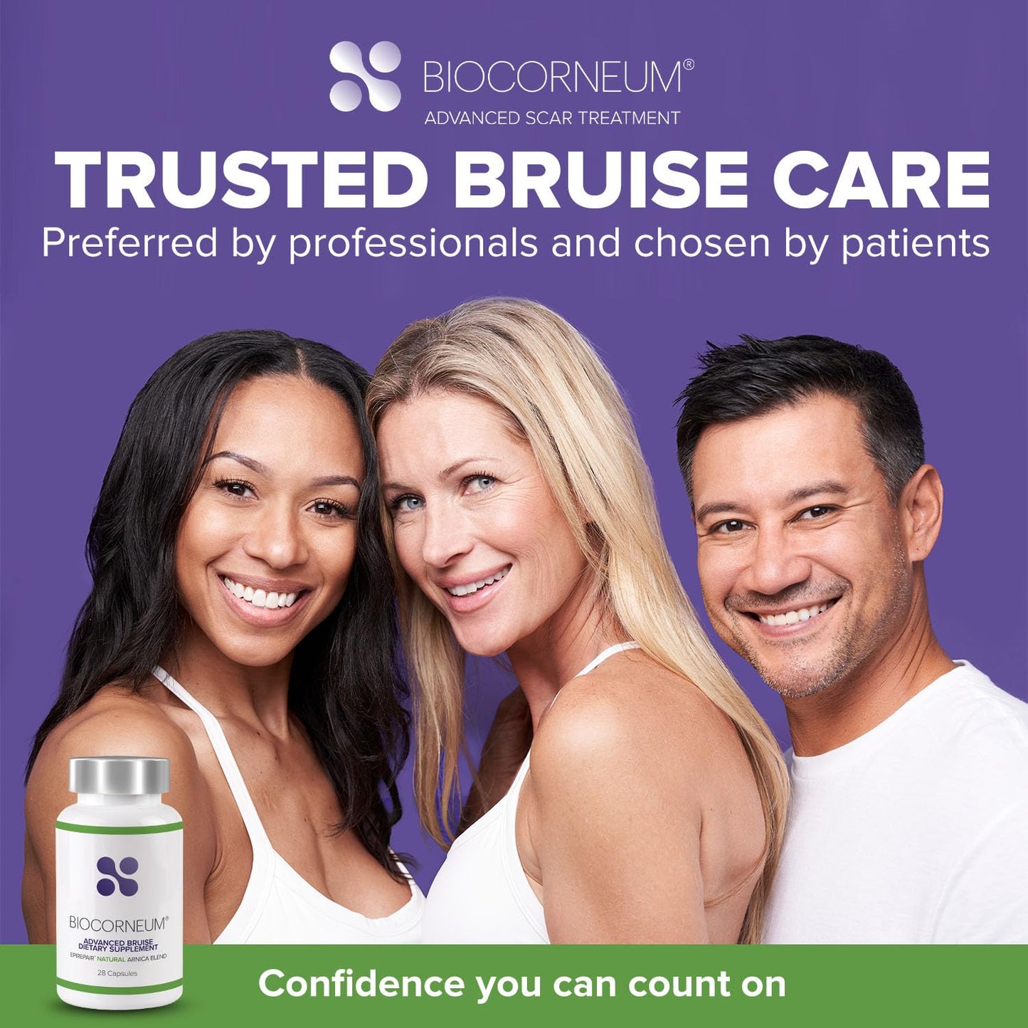 Biocorneum bruise recovery capsules brand bottle isolated on white