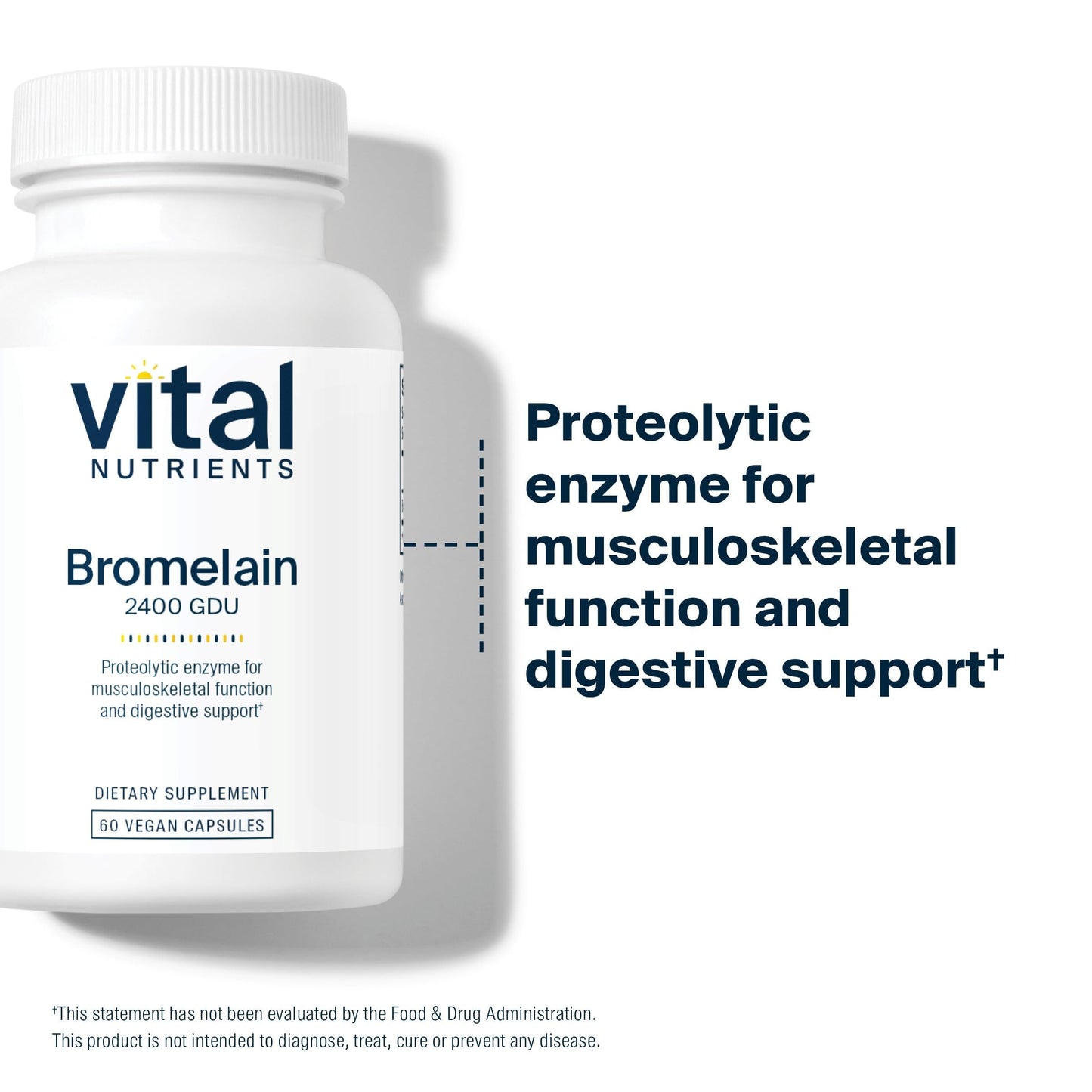 Top view of Vital Nutrients Bromelain vegetarian capsules