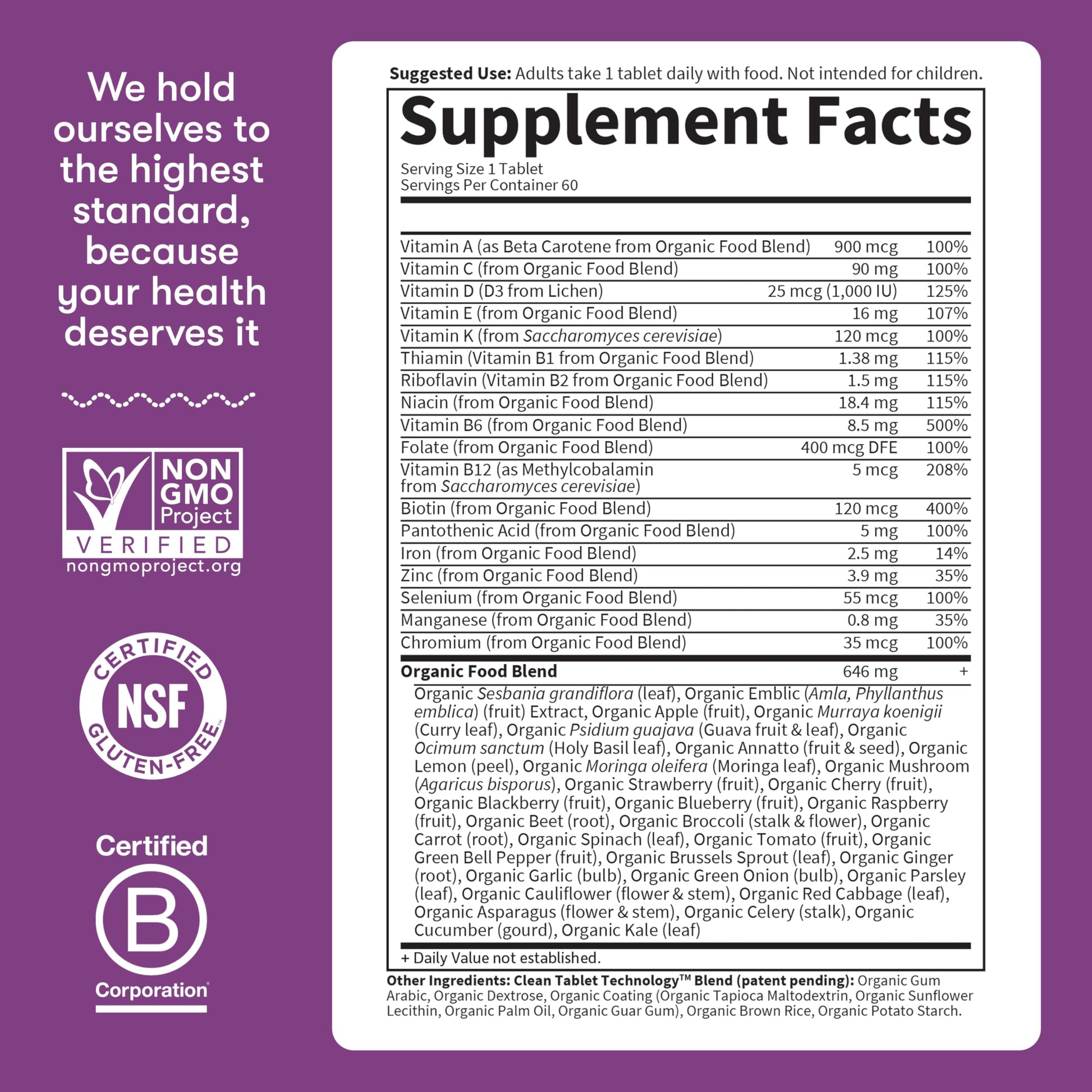 Garden of Life organics women's daily nutritional supplement bottle resting on clear display surface