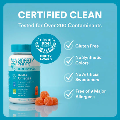SmartyPants daily multi vitamin gummies for teenage boy athletes growth support.